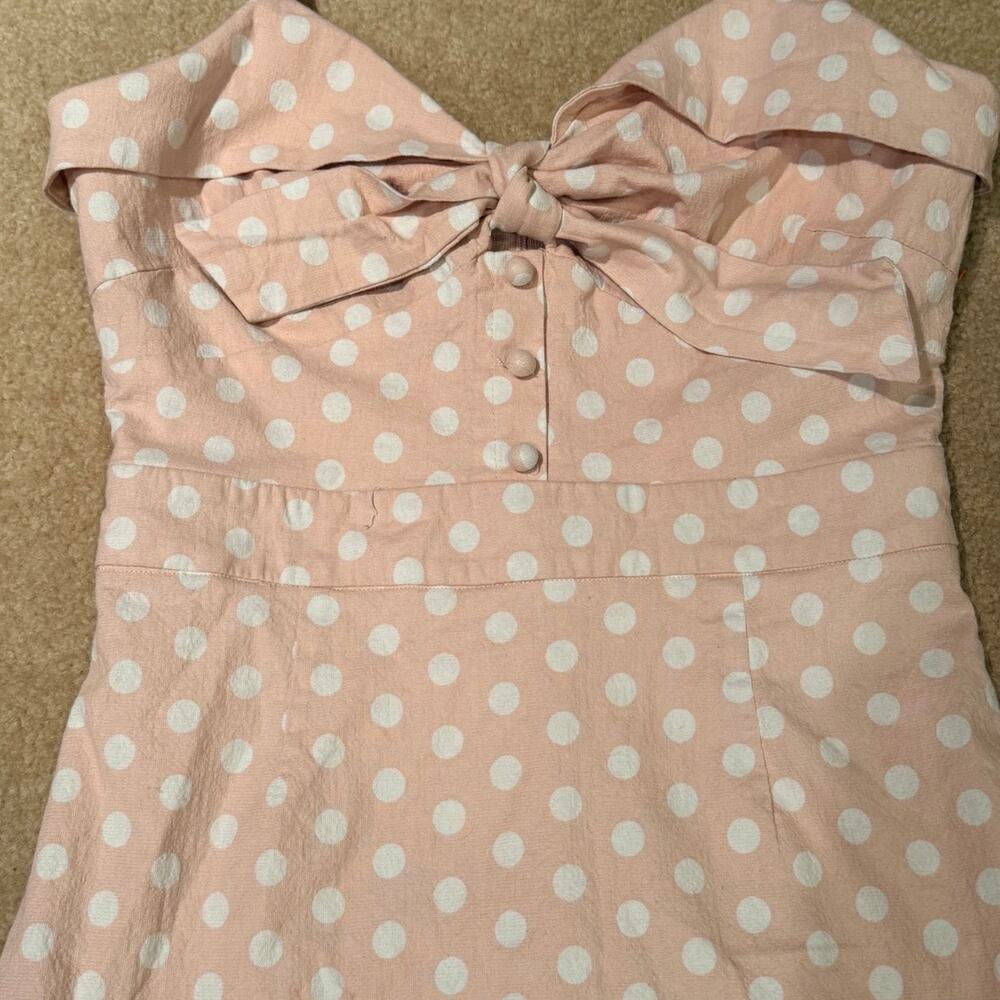 Main Strip Pink White Polka Dot Mini Dress Small Tie Front Sweetheart Bow Cutout